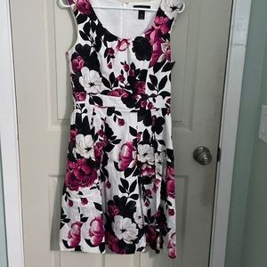 white house black market pink and black floral midi dress